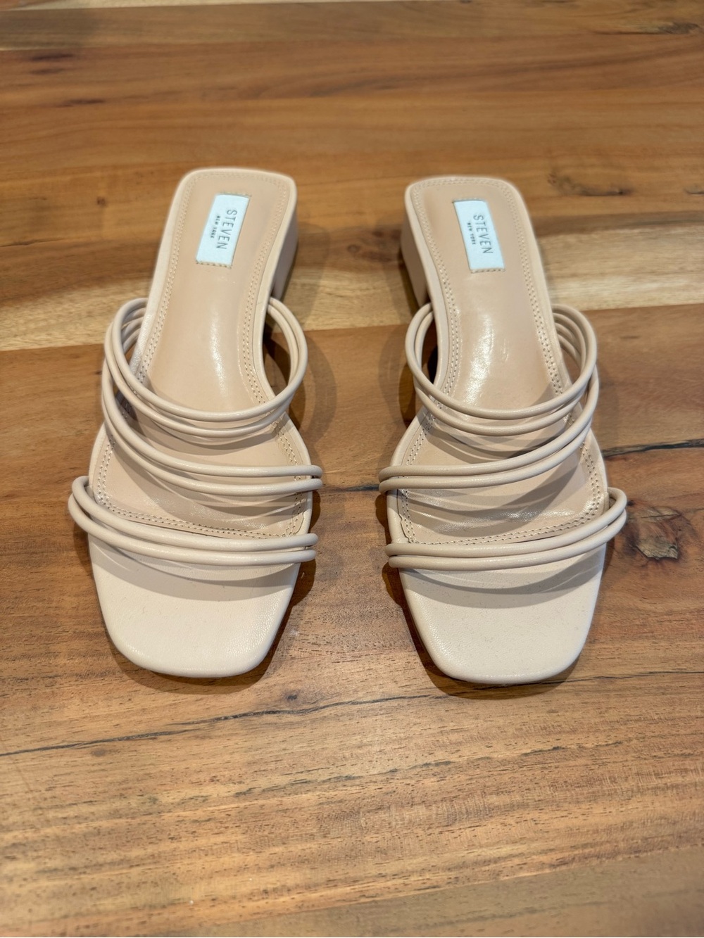 Steve Madden Nude Strappy Block Heel Slide Sandals Size 9.5 Minimalist Heels